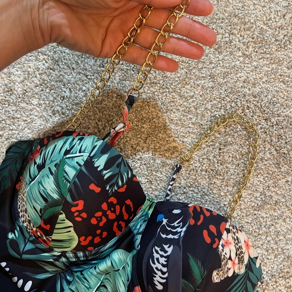 Other - Tropical/Animal Print Swimsuit with Chain Straps